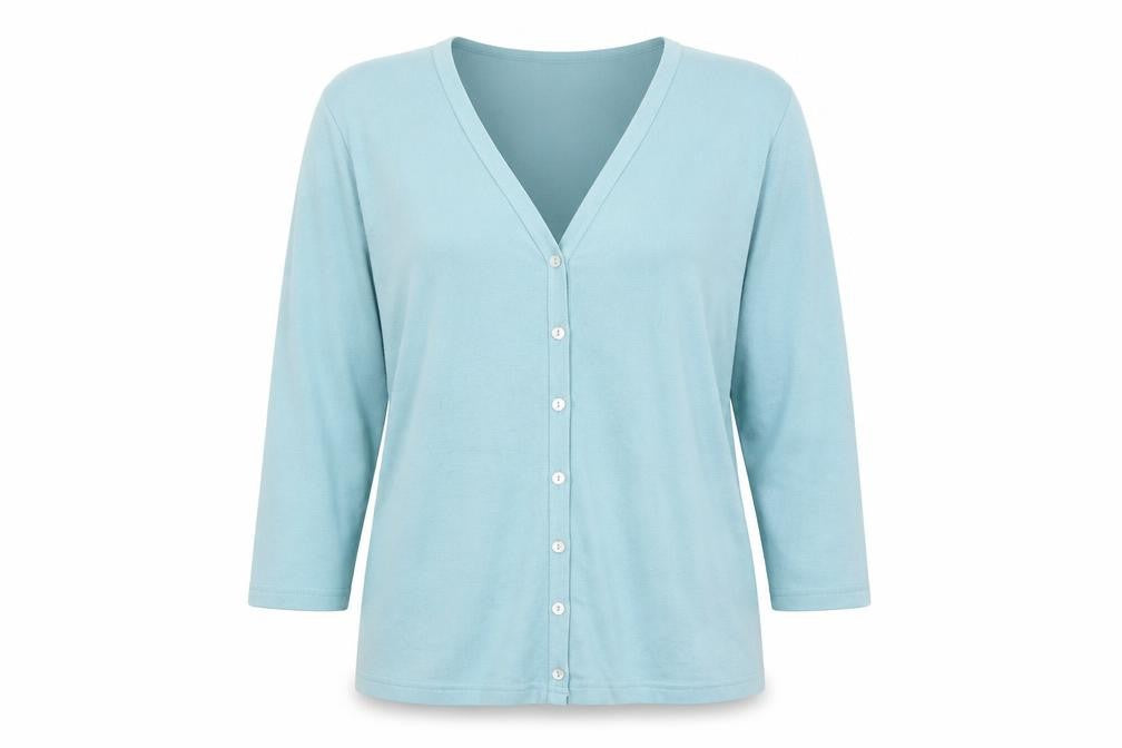 Front view of Hawkshead Women's Blue Cardigan V-Neck Medium