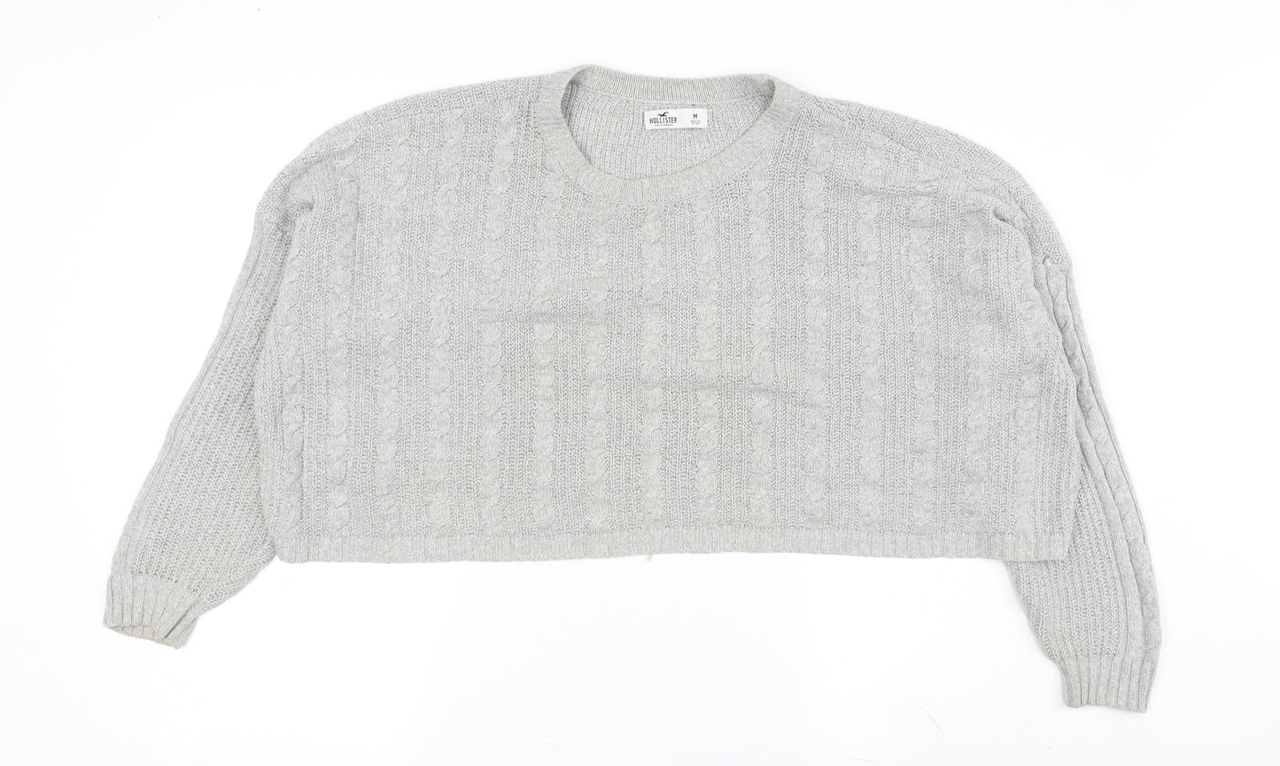 Hollister Women's Grey Cable-Knit Pullover Jumper M