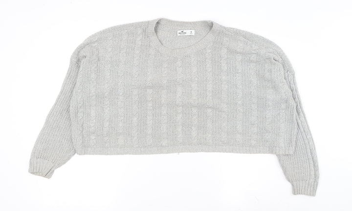 Hollister Women's Grey Cable-Knit Pullover Jumper M