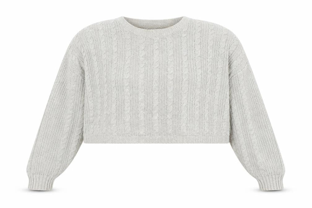 Front view of Hollister Women's Grey Cable-Knit jumper M