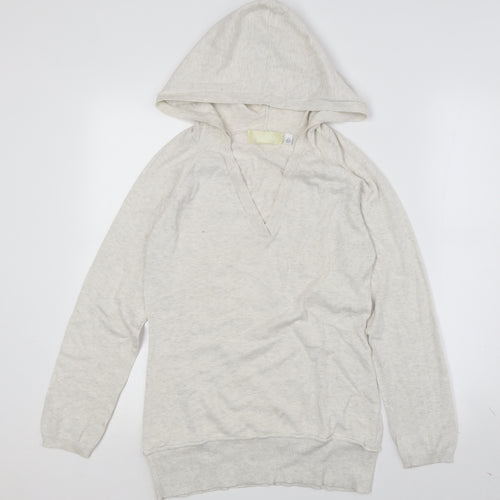 Beige Hooded Women's V-Neck Pullover Jumper, Size S