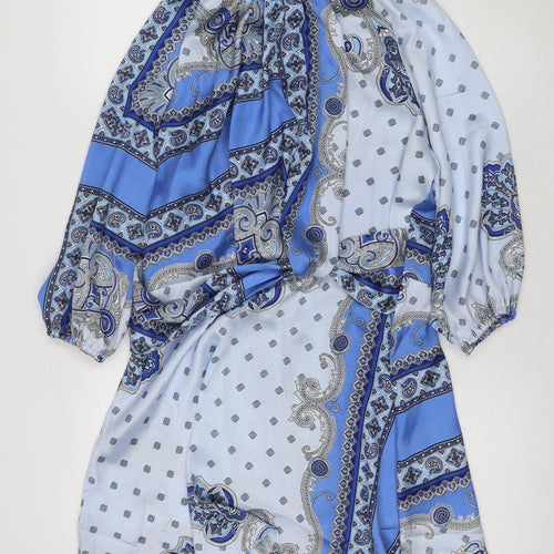 Boohoo Women's Blue Paisley Long Sleeve Dress, Size 16