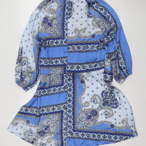 Boohoo Women's Blue Paisley Long Sleeve Dress, Size 16