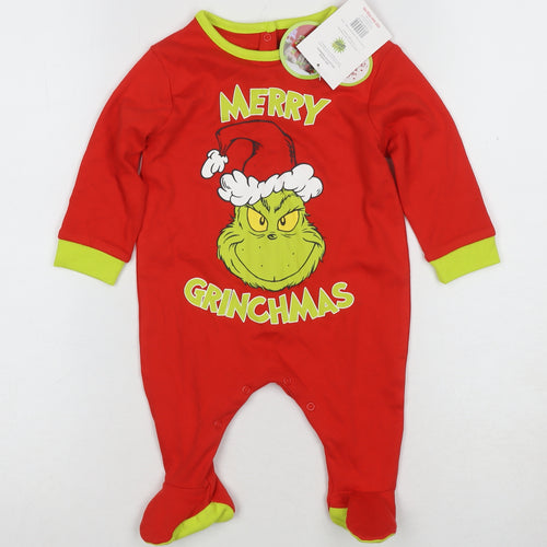Unisex Red The Grinch 3-6 Months Christmas Babygrow