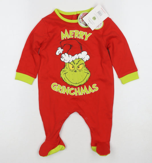 Unisex Red The Grinch 3-6 Months Christmas Babygrow