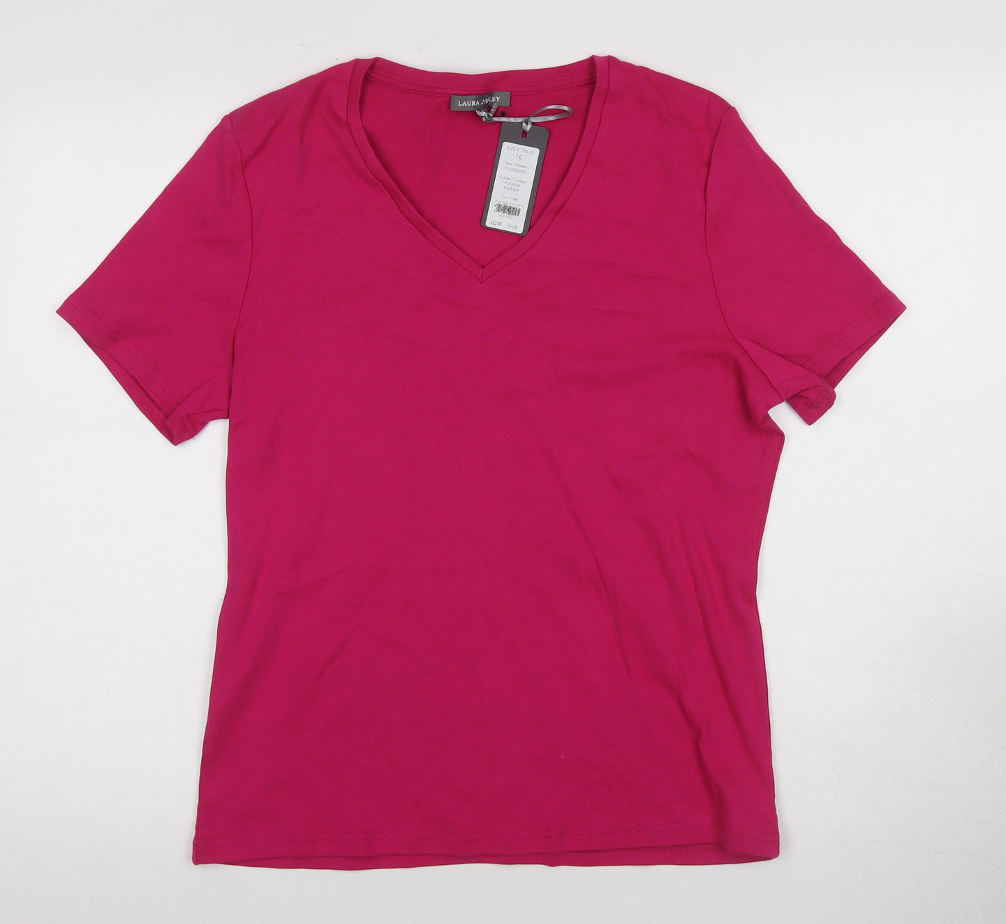 Laura Ashley Women's Pink V-Neck T-Shirt Size 16