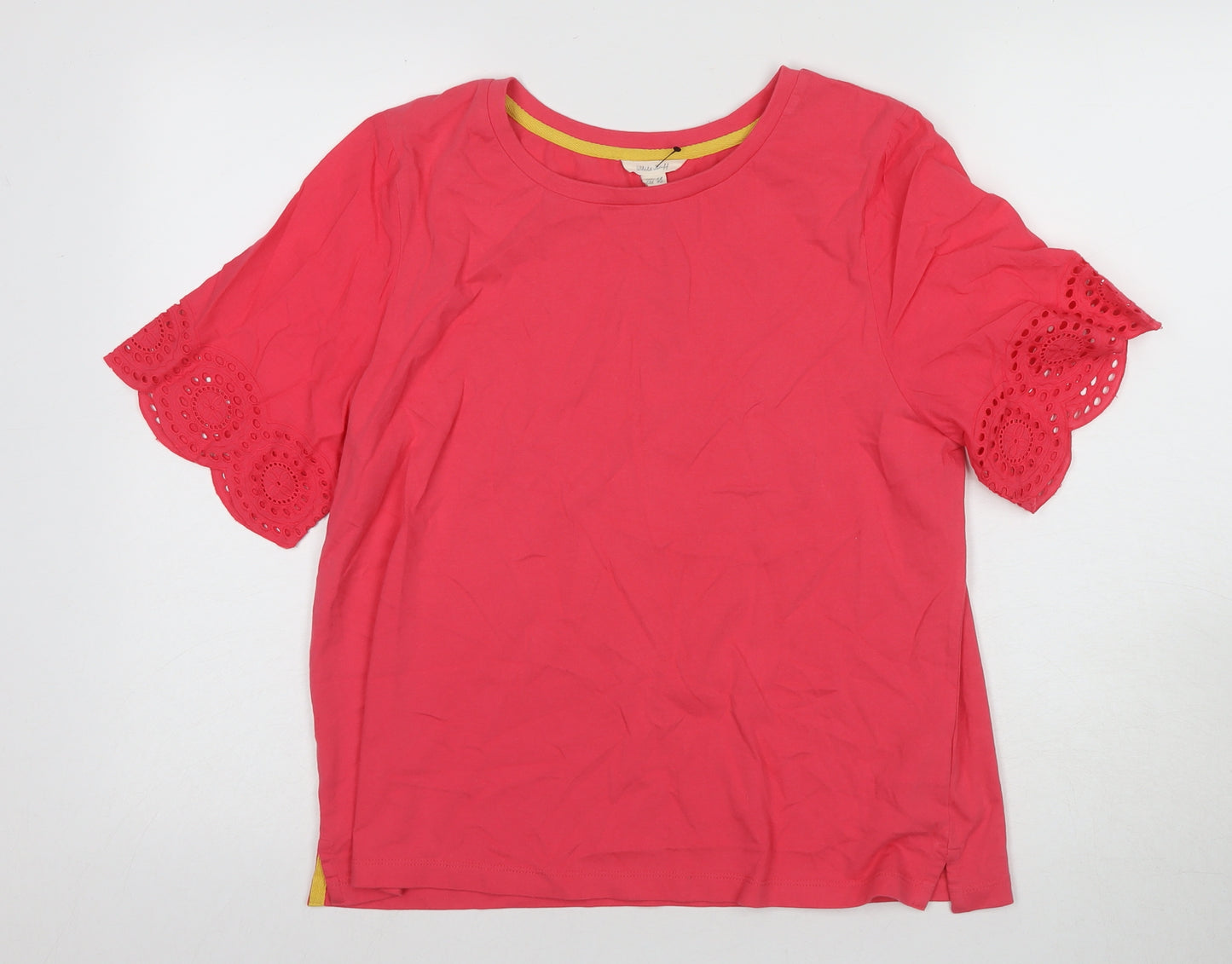 White Stuff Women's Pink Crochet Accent T-Shirt Size 14