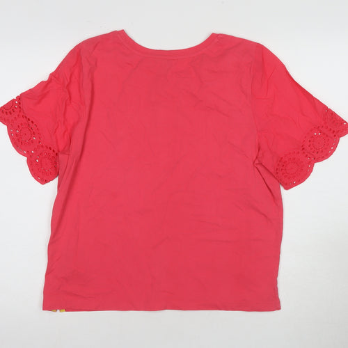 White Stuff Women's Pink Crochet Accent T-Shirt Size 14