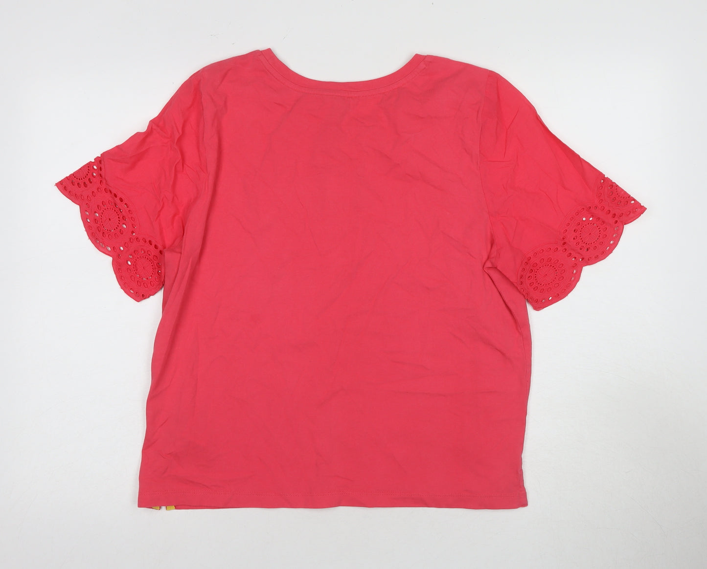 White Stuff Women's Pink Crochet Accent T-Shirt Size 14