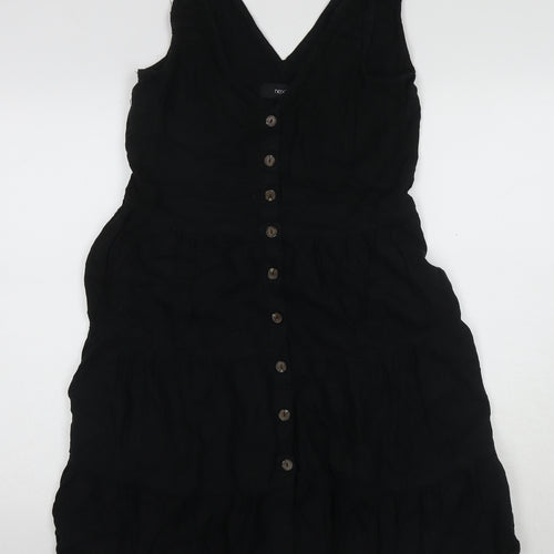 Next Women's Black Linen Midi A-Line Dress Size 12