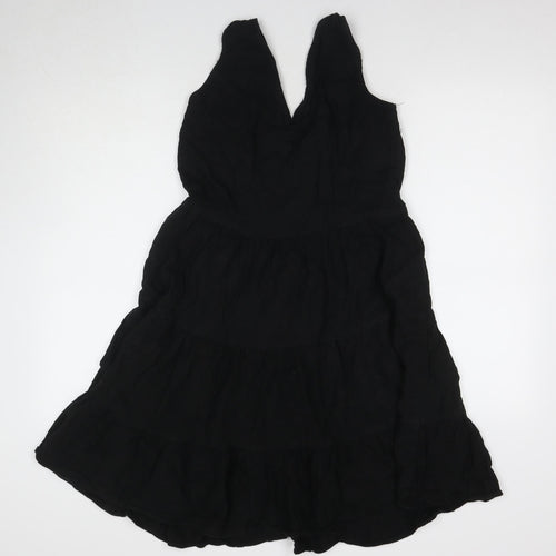 Next Women's Black Linen Midi A-Line Dress Size 12