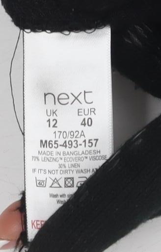 Next Women's Black Linen Midi A-Line Dress Size 12