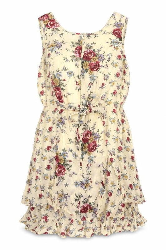 Front view of Amanda Smith Women Ivory S Floral Tank Dress