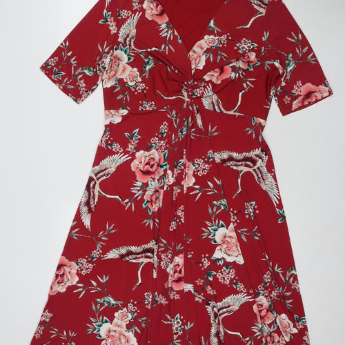 Bonmarché Women’s Red Floral Half Sleeve Dress Size 16