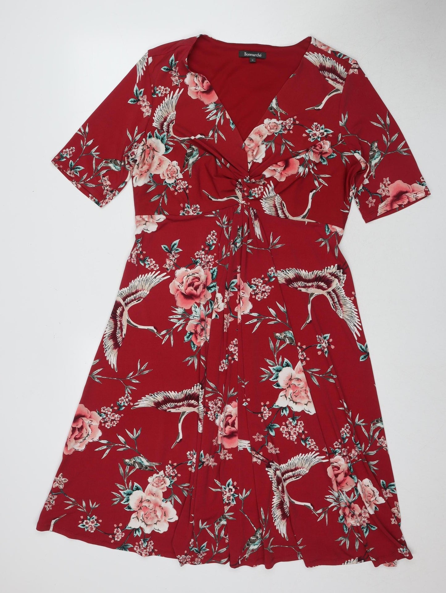 Bonmarché Women’s Red Floral Half Sleeve Dress Size 16