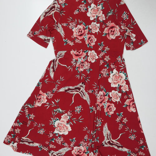 Bonmarché Women’s Red Floral Half Sleeve Dress Size 16