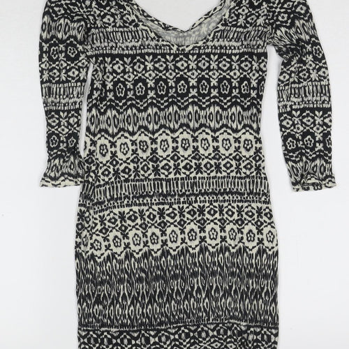 Women's Bodycon Dress Black White Size 10 Geometric