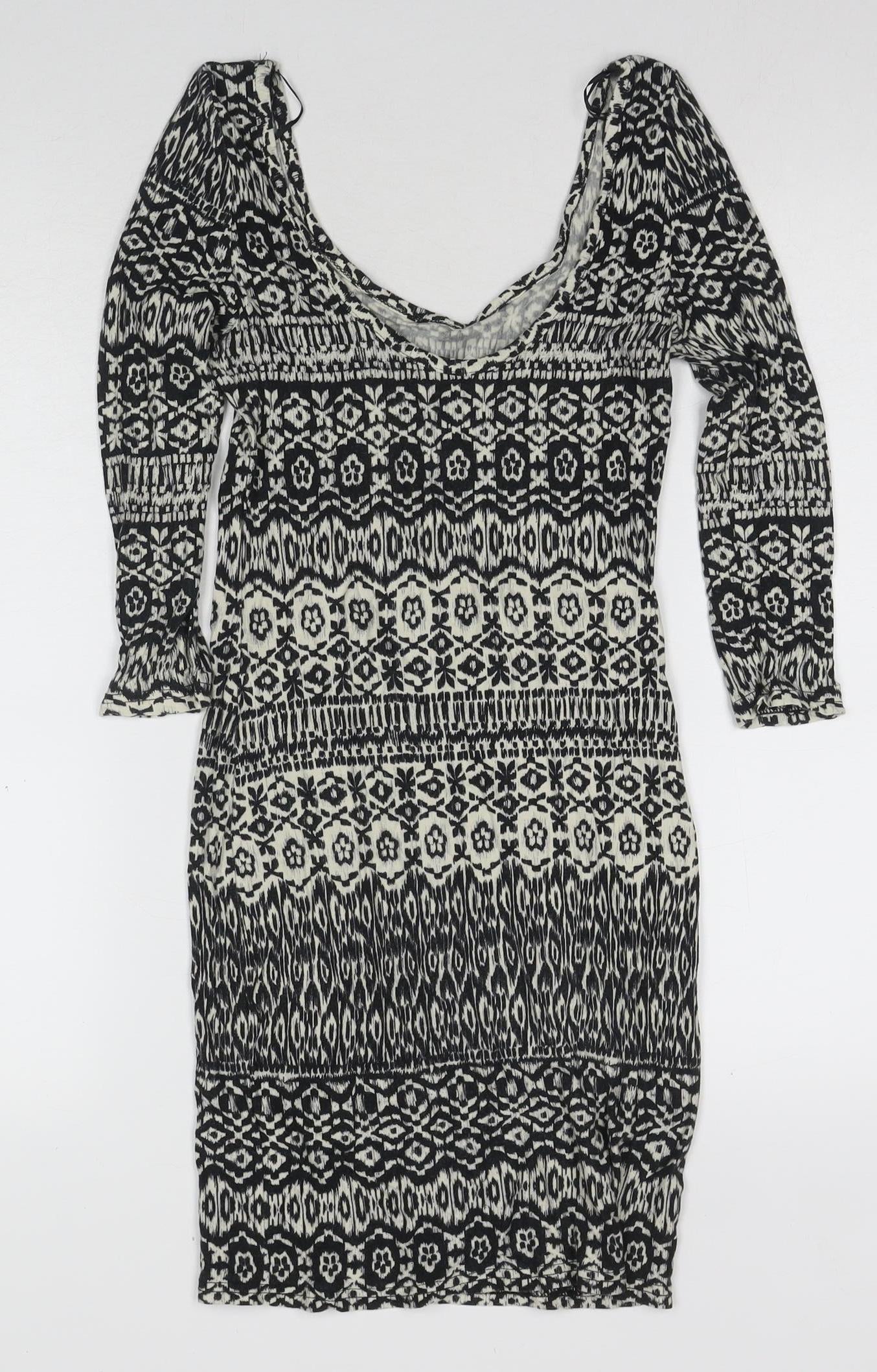 Women's Bodycon Dress Black White Size 10 Geometric