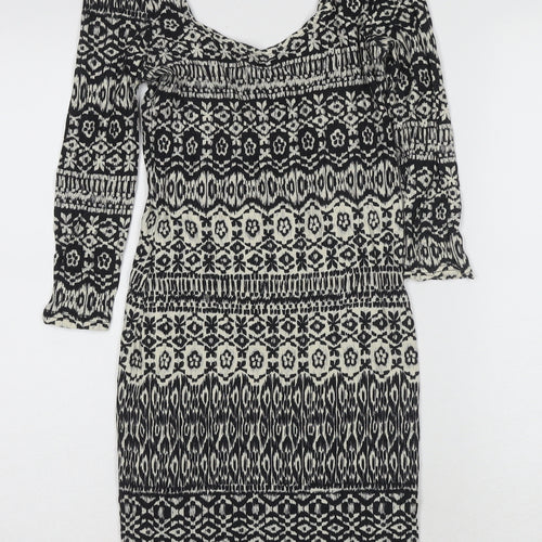 Women's Bodycon Dress Black White Size 10 Geometric
