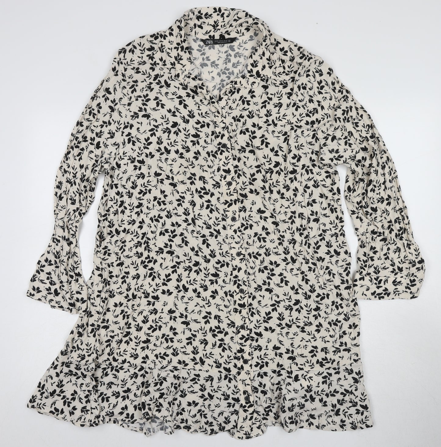 Zara Women's Black Floral Shirt Dress Size 14