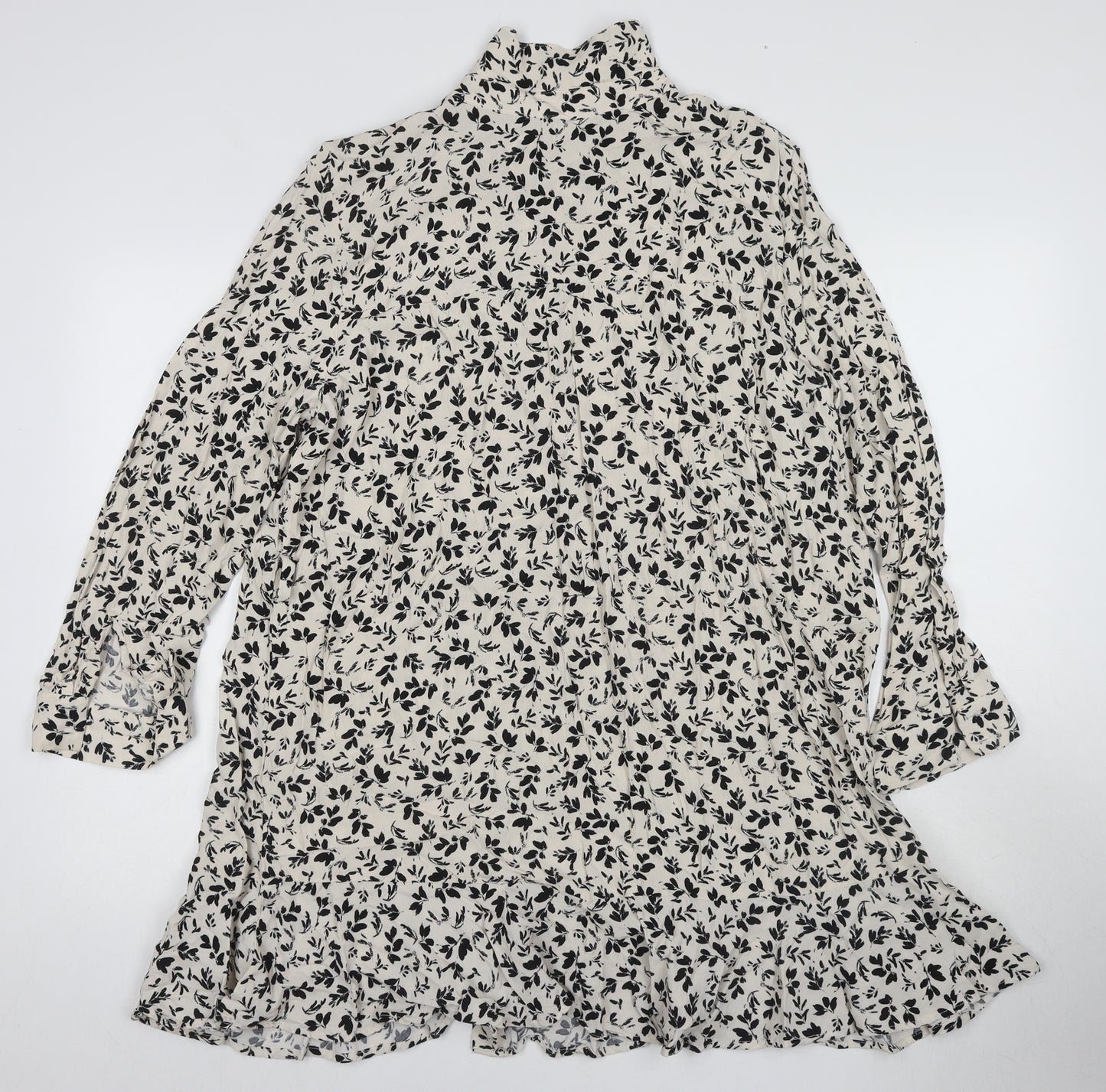 Zara Women's Black Floral Shirt Dress Size 14