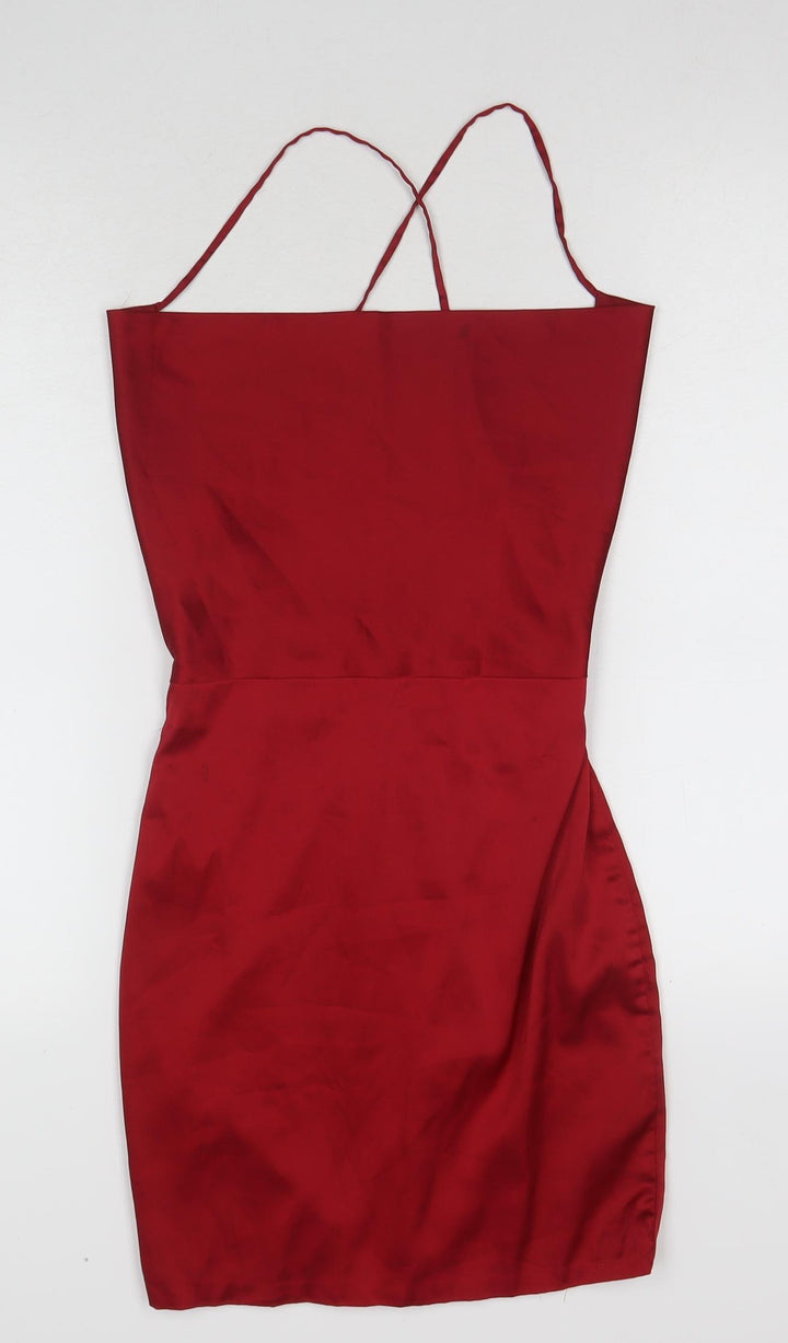 Oh Polly Womens Red Bodycon Dress UK 6 Spaghetti Straps