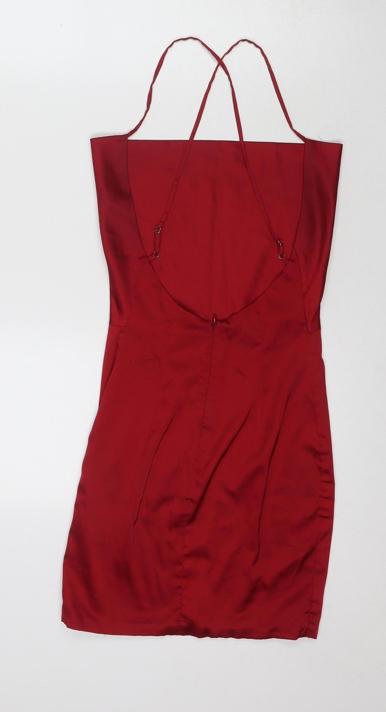 Oh Polly Womens Red Bodycon Dress UK 6 Spaghetti Straps