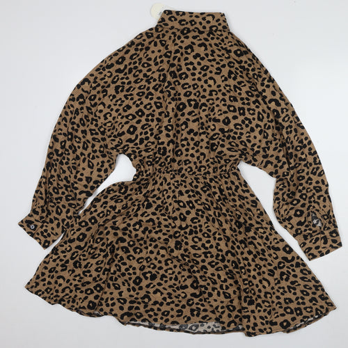 Hot Fashion Women's Brown Animal Print Shirt Dress S