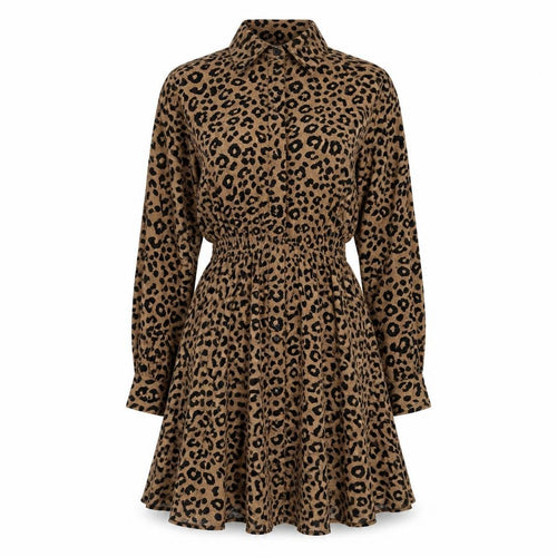 Hot Fashion Women's Brown Animal Print Shirt Dress S