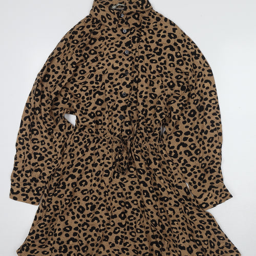 Hot Fashion Women's Brown Animal Print Shirt Dress S