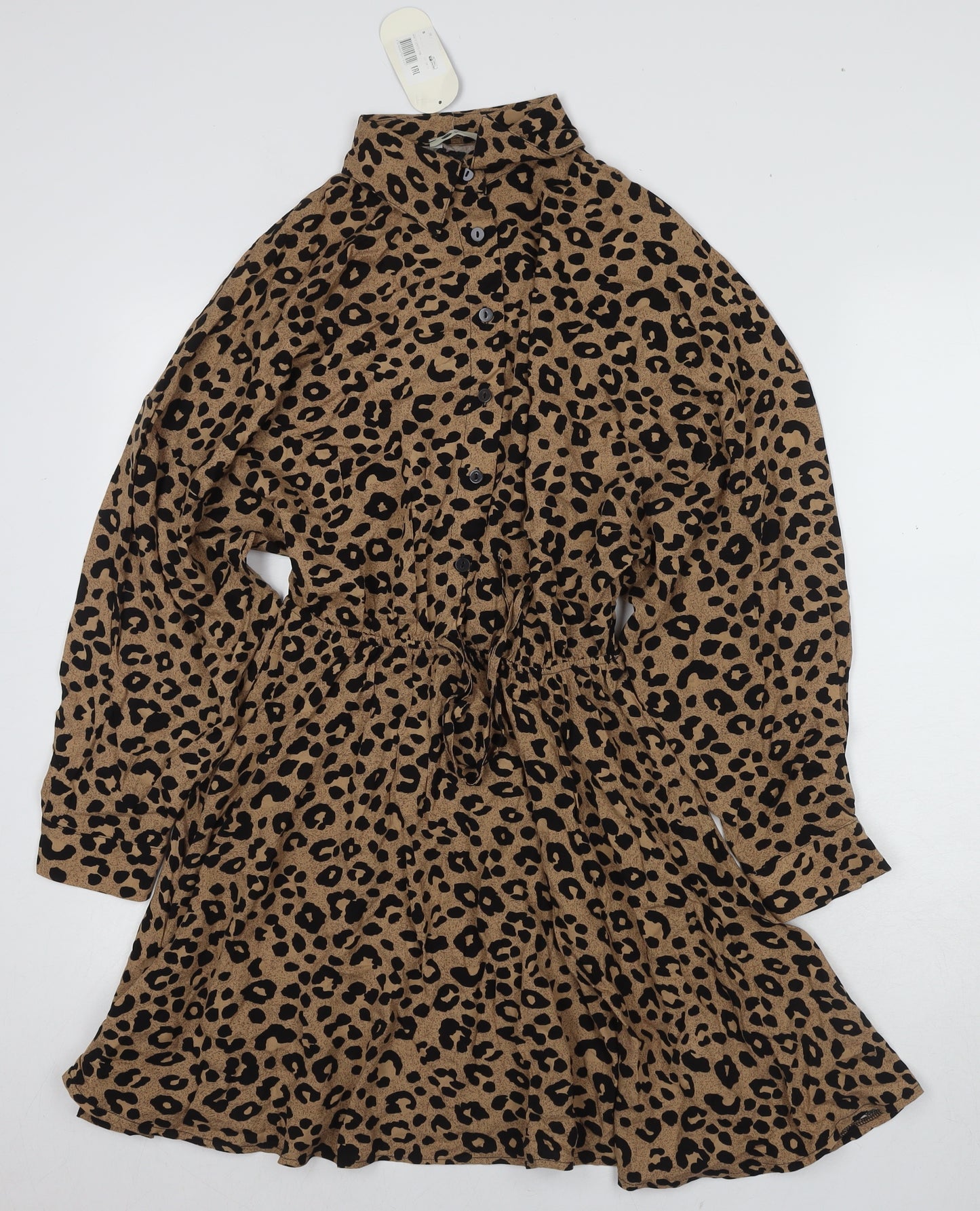 Hot Fashion Women's Brown Animal Print Shirt Dress S