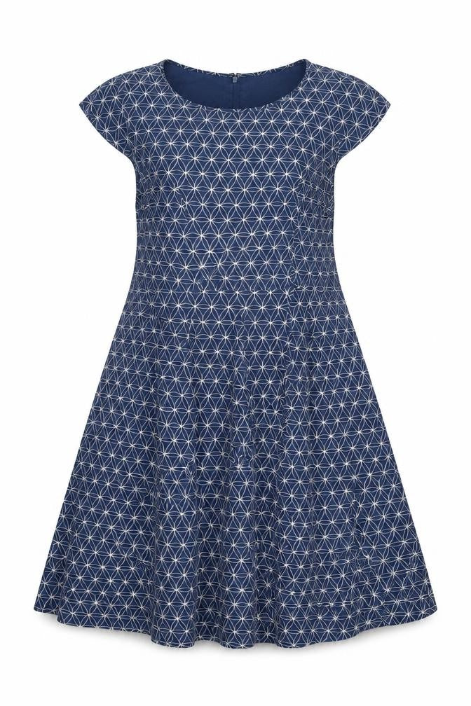 Front view of Mudd & Water Women's Blue A-Line Geometric Dress