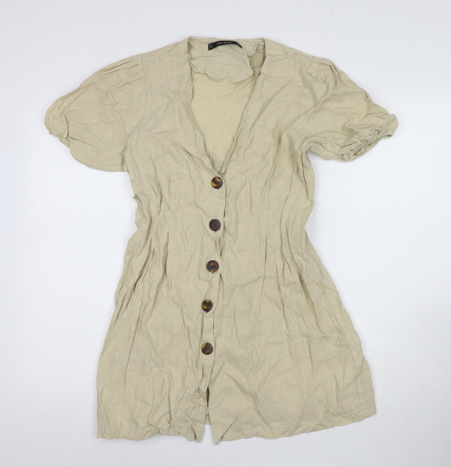 Zara Basic Beige Women's M Shirt Dress, Short Sleeve, Linen