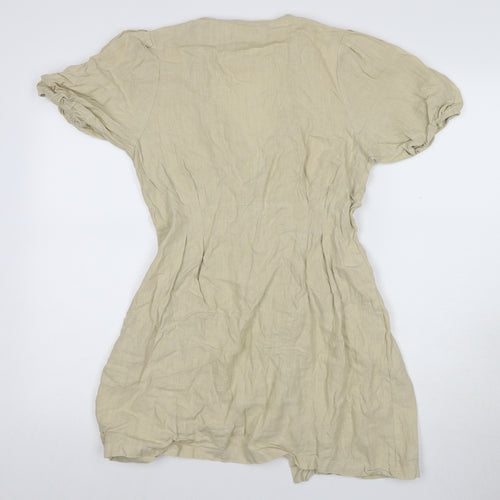 Zara Basic Beige Women's M Shirt Dress, Short Sleeve, Linen
