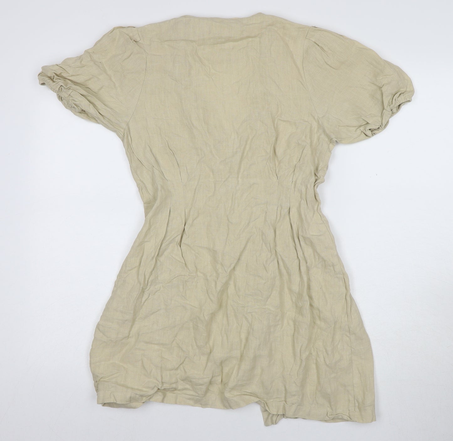 Zara Basic Beige Women's M Shirt Dress, Short Sleeve, Linen