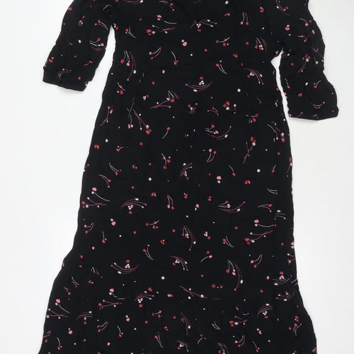 Marks and Spencer Women's Black Floral A-Line Midi Dress