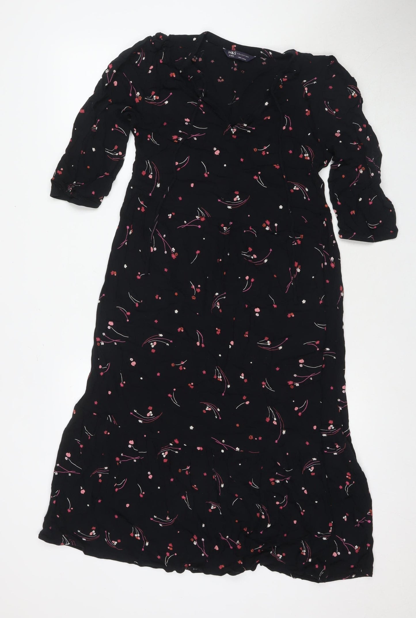 Marks and Spencer Women's Black Floral A-Line Midi Dress