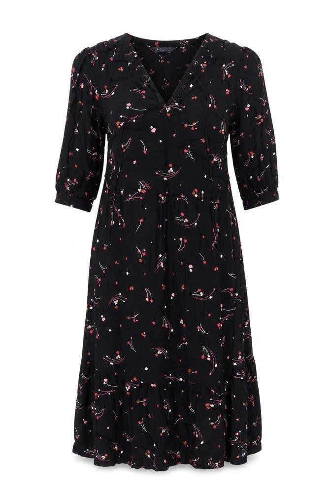 Front view of Marks & Spencer Women's Black Floral A-Line Midi Dress