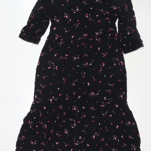 Marks and Spencer Women's Black Floral A-Line Midi Dress