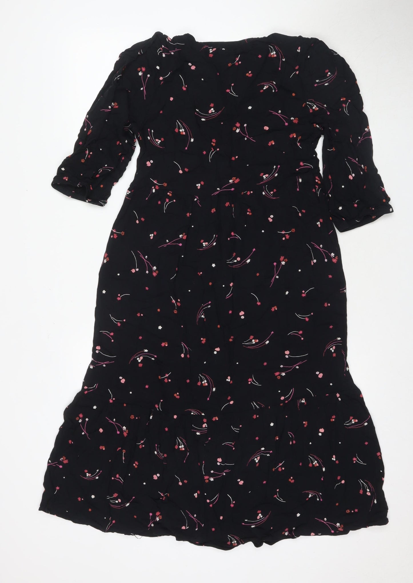 Marks and Spencer Women's Black Floral A-Line Midi Dress
