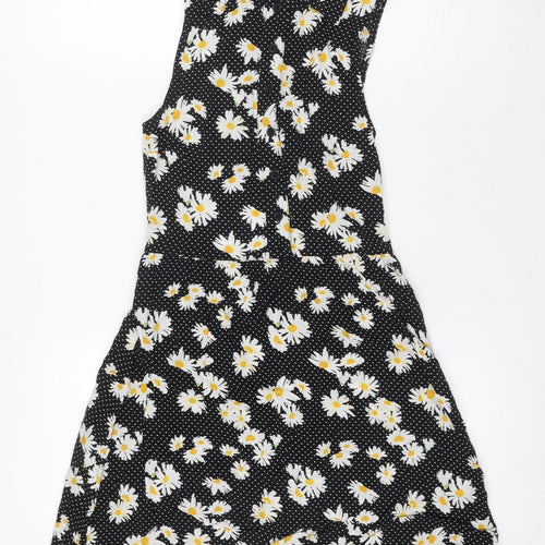 H&M Women Black Floral A-Line Dress Size 8 Sleeveless