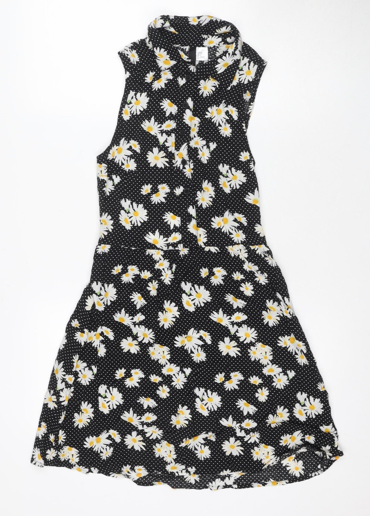 H&M Women Black Floral A-Line Dress Size 8 Sleeveless