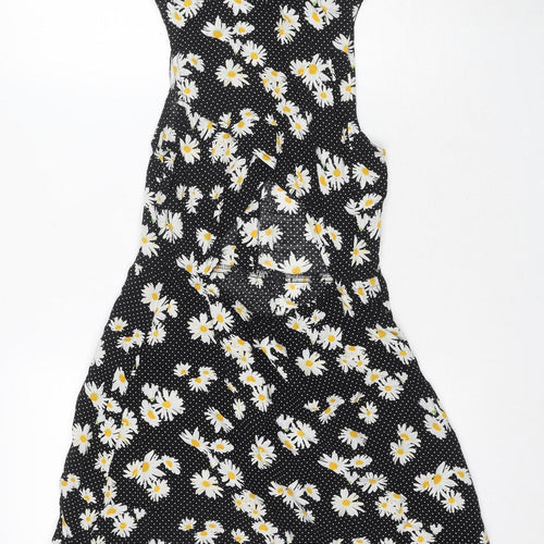 H&M Women Black Floral A-Line Dress Size 8 Sleeveless