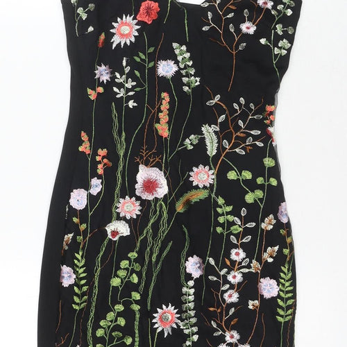 Quiz Women's Black Floral Slip Dress, Size 6, Party Wear
