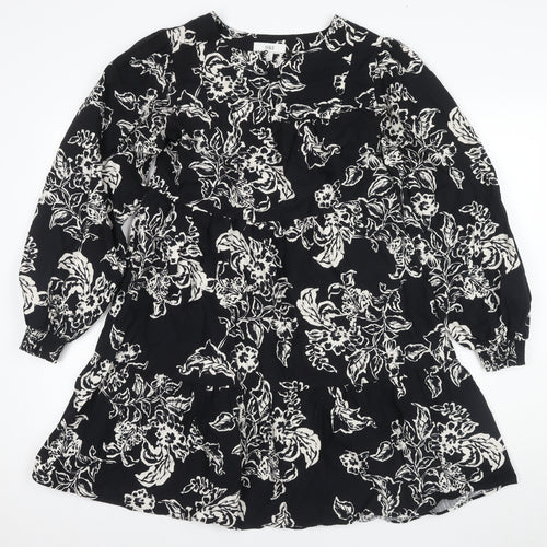 Marks and Spencer Floral A-Line Black Dress - Size 10