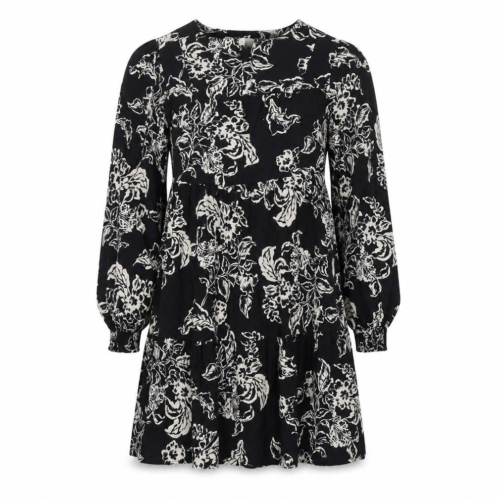Front view of Marks & Spencer Floral A-Line Black Dress -, size 10