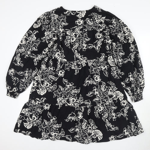 Marks and Spencer Floral A-Line Black Dress - Size 10