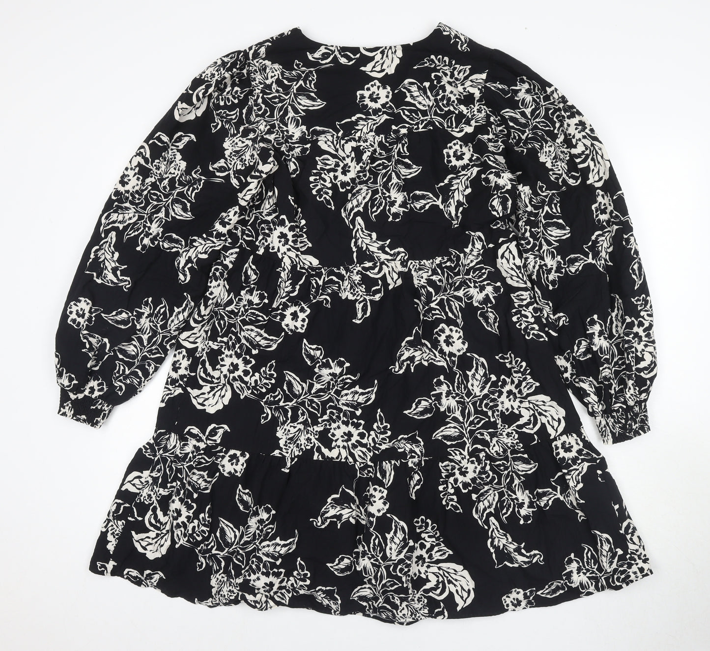 Marks and Spencer Floral A-Line Black Dress - Size 10