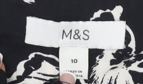 Marks and Spencer Floral A-Line Black Dress - Size 10
