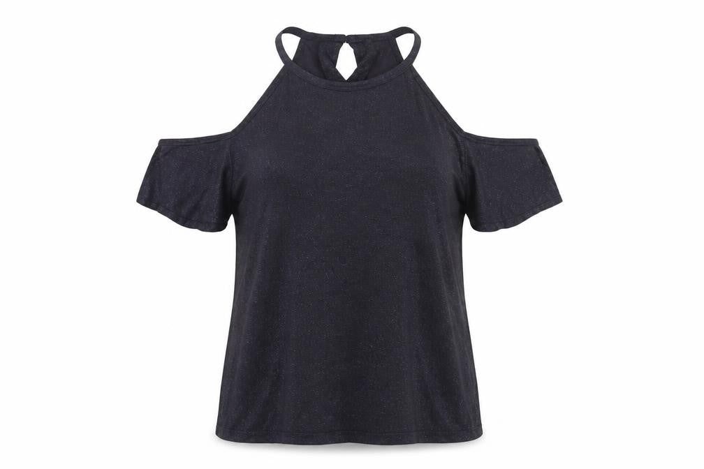 Front view of Next Women's Black Cold Shoulder Halter Top, size 12